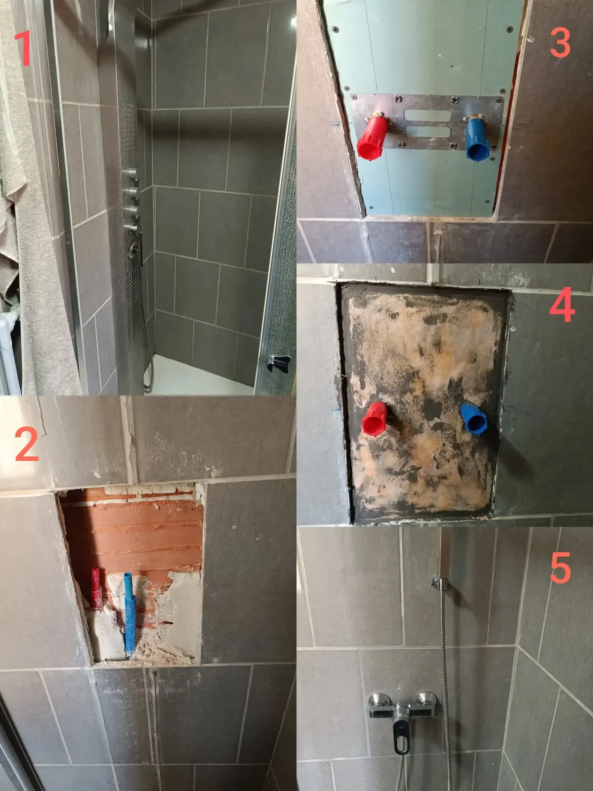 Réparation sur colonne de douche avec pose de membrane d'étanchéité – Château-Porcien