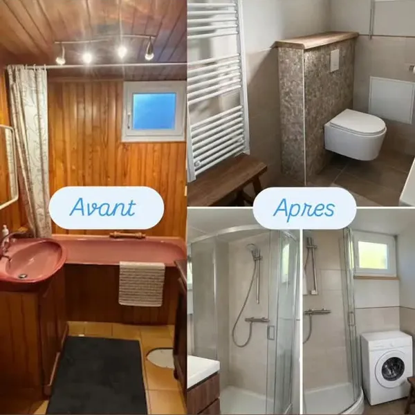 Rénovation complète de salle de bain, du sol au plafond, avec pose wc suspendu. – Rethel