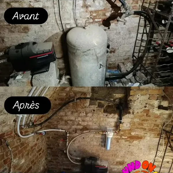 Pose d'une pompe surpresseur en cave chez un client souhaitant alimenter son réseau d'eau domestique pour WC et arrosage – Rethel